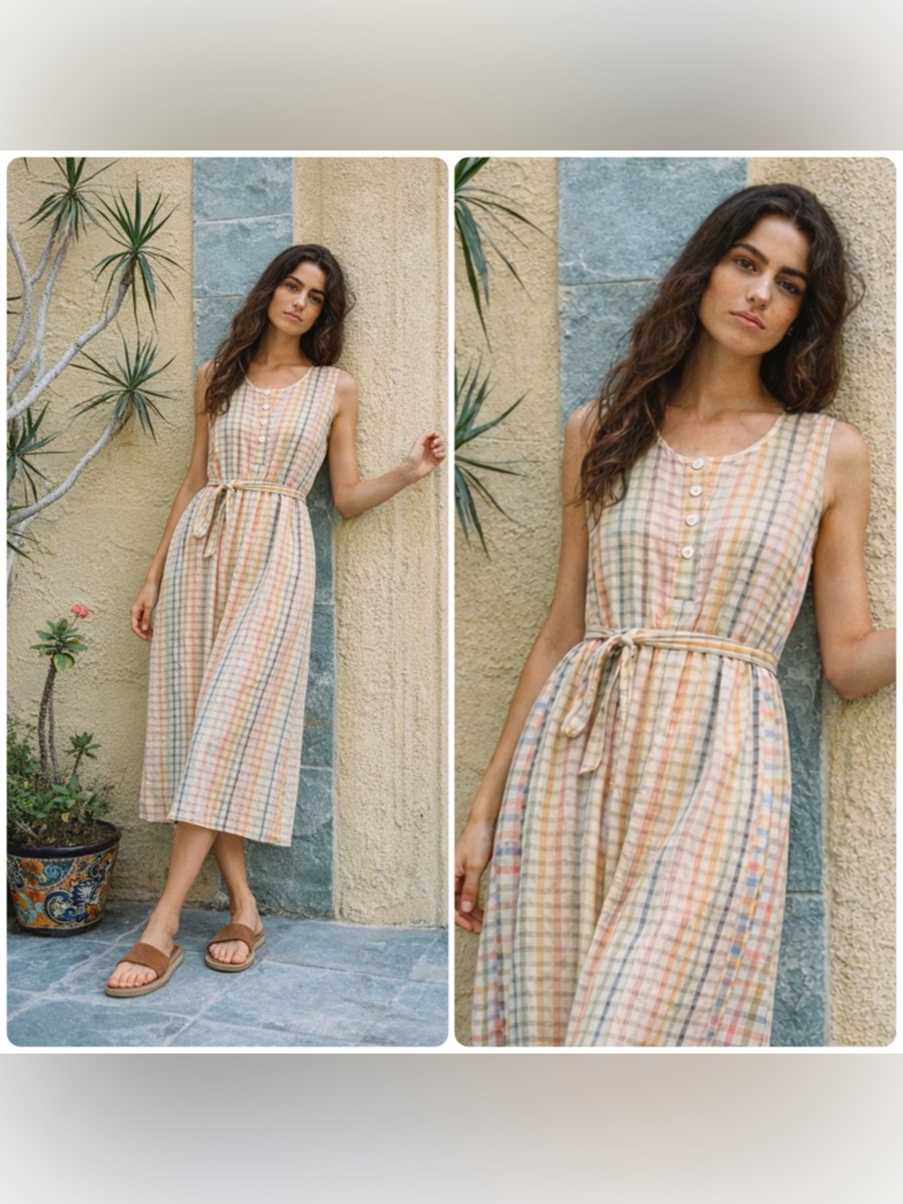 New! Ace & Jig Sleeveless 3Q Button Down Plaid Gingham Cotton Midi Belted Dress🌈